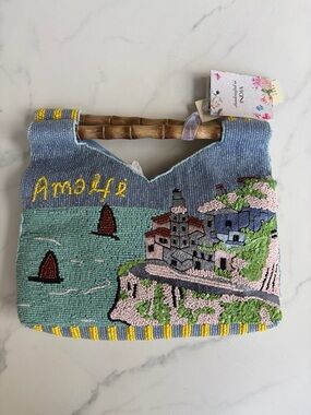 Beaded Amalfi Coast Handbag with Bamboo Handle - Viral, Rare Find, NWT